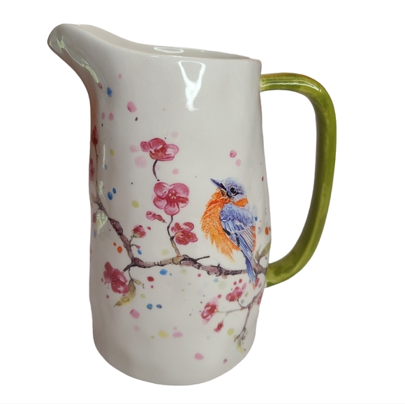 Boston International Spring Ceramic Pitcher Bird and Cherry Blossoms - Picture 4 of 8